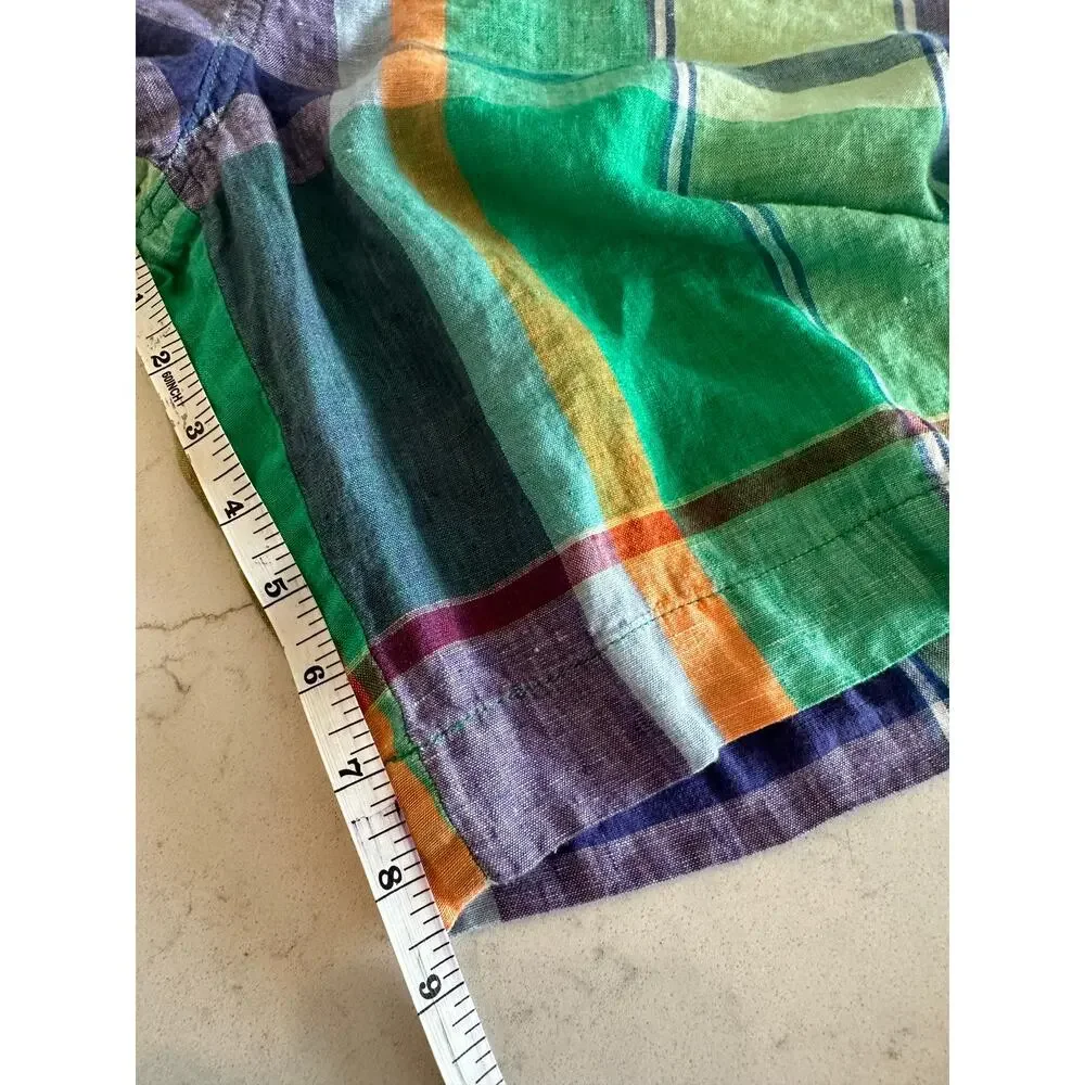 Polo Ralph Lauren Madras Linen Shorts Mens Classic Green Plaid Preppy Summer 35